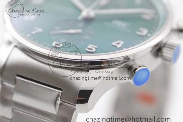 MIROTIME 0819 FastDry Portugieser Chronograph IW371615 ZF Best Edition Green Dial on SS Bracelet A7750 (Slim Movement) 7038